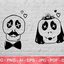 skeleton couple svg, skull silhouette, dxf, halloween jpg, couple portrait pdf, eps, ai