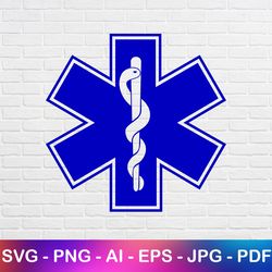 star of life svg, blue ems paramedic symbol, paramedic gift for doctor and nurse