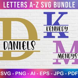 ttf alphabet customizable name svg for clipart, split monogram font, a to z alphabet svg bundle, monogram ttf