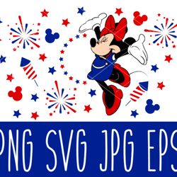 4th of july usa girl mouse full wrap svg, starbies svg, coffee ring svg, cold cup svg, cricut, silhouette vector cut fil