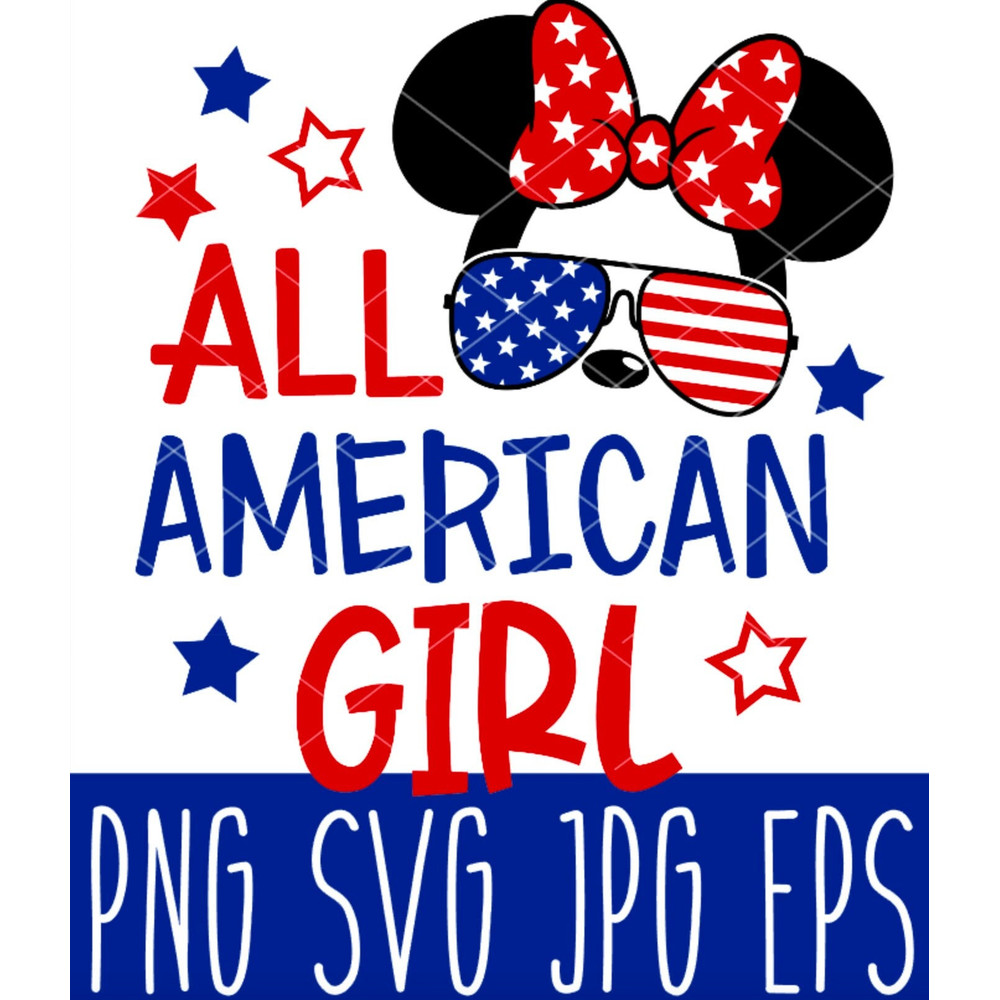 All American Girl Mouse Svg, Usa 4th of July Svg, American Girl Fourth of July  Svg, Cricut, Silhouette Vector Cut File.jpg