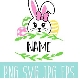 bunny girl name frame svg, happy easter svg, easter egg svg, spring svg, cricut, silhouette vector cut filesvg