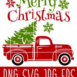 christmas truck svg, merry christmas svg, red vintage truck svg, christmas svg, cricut, silhouette cut filesvg