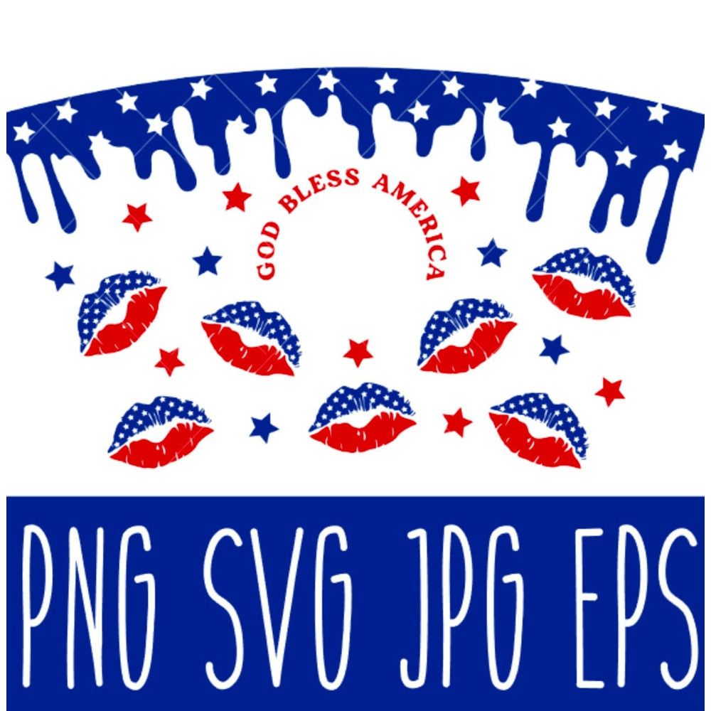 God Bless America Flag Lips Full Wrap Svg, Venti Cup Decal Svg, Coffee Ring Svg, Cold Cup Svg, Cricut, Silhouette Vector Cut File.jpg