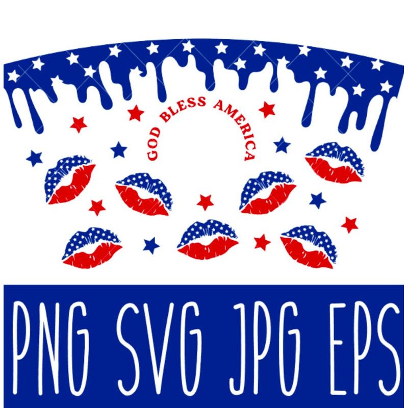 God Bless America Flag Lips Full Wrap Svg, Venti Cup Decal Svg, Coffee Ring Svg, Cold Cup Svg, Cricut, Silhouette Vector Cut File.jpg