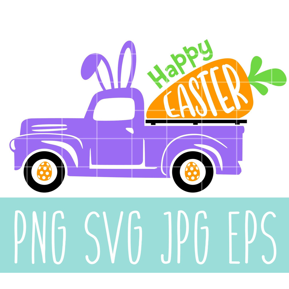 Happy Easter Truck with Carrot Svg, Happy Easter Svg, Easter egg Svg, Spring Svg, Cricut, Silhouette Vector Cut File.jpg