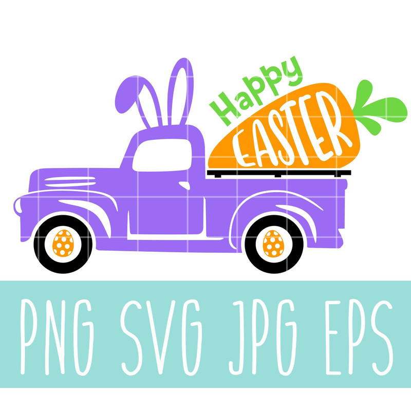 Happy Easter Truck with Carrot Svg, Happy Easter Svg, Easter egg Svg, Spring Svg, Cricut, Silhouette Vector Cut File.jpg