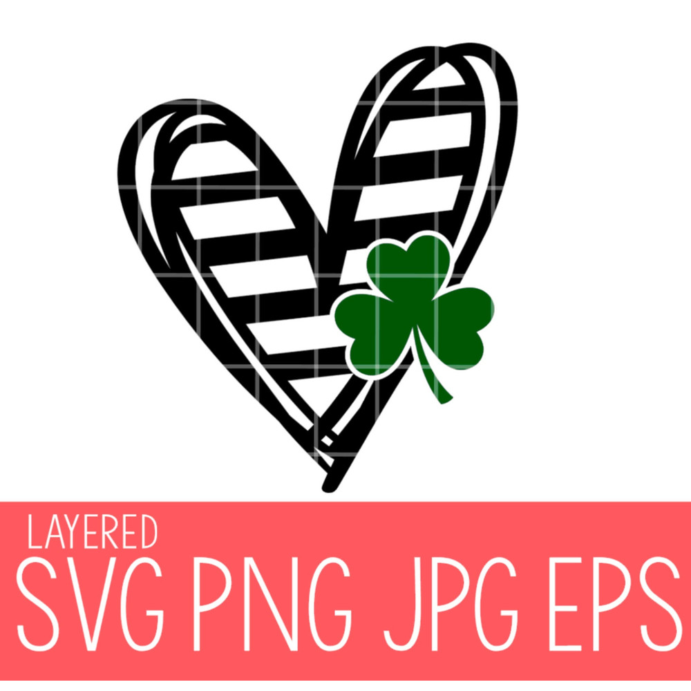 Heart Stripped With Clover Svg, St. Patrick’s Day Svg, Lucky Svg, Irish Svg, Clover Svg, Cricut, Silhouette Vector Cut File.jpg