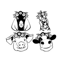 funny farm animals goat chicken heifer pig svg bundle