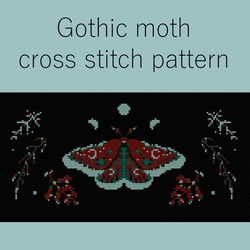 gothic witchy moon moth cross stitch pattern pdf crossstitchart instant download
