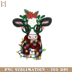 Cow And Chrismas Light Farmer Christmas PNG Sublimation
