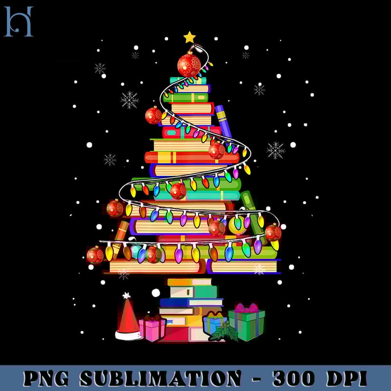 HMU1812231010-Merry Christmas Library Tree Cute Book Lover Librarian PNG Download, Xmas PNG.jpg