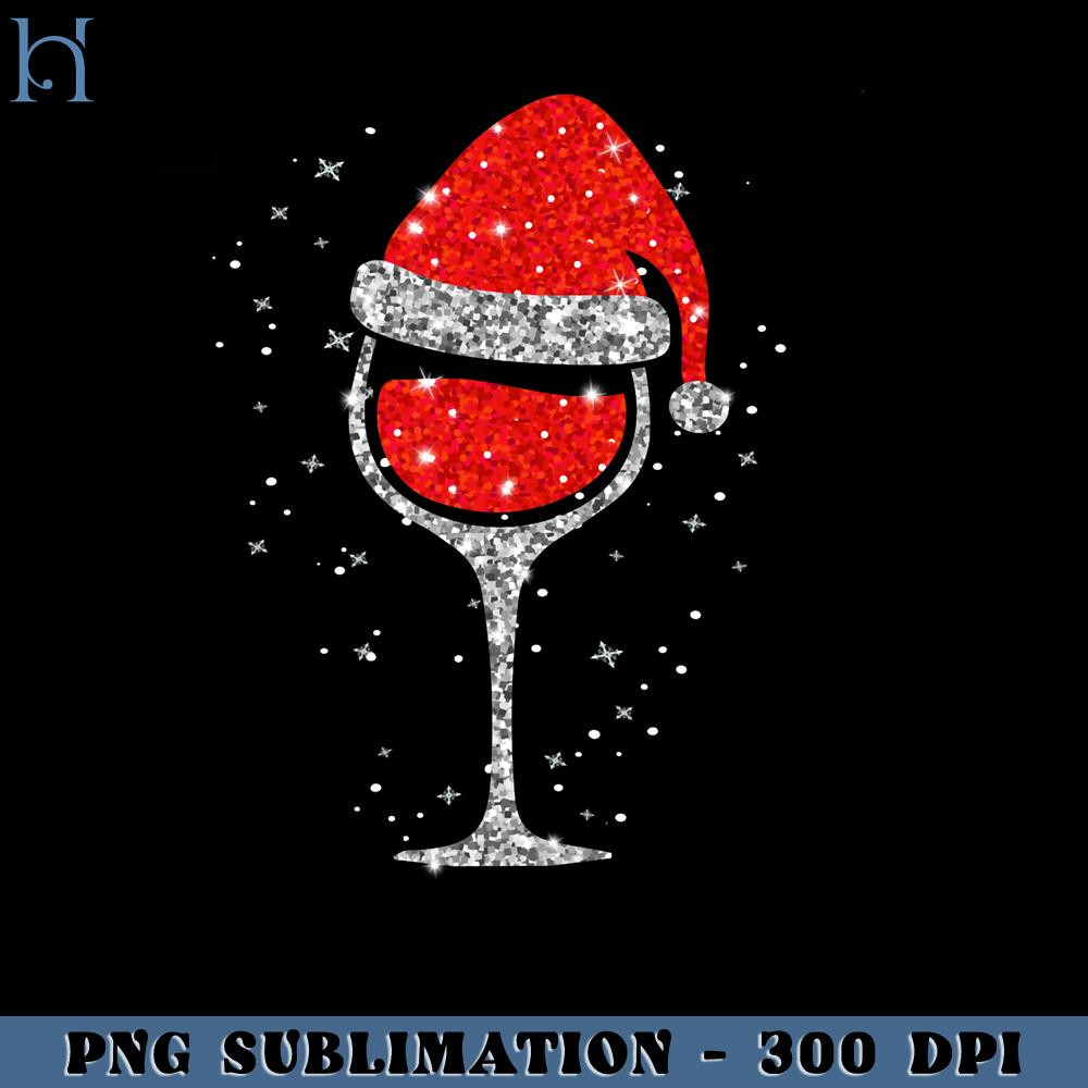 HMU181223608-Christmas Wine Glass Snowflakes Santa Hat Red Wine PNG Download, Xmas PNG.jpg