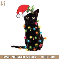 santa black cat tangled up in christmas tree lights holiday png download, xmas png