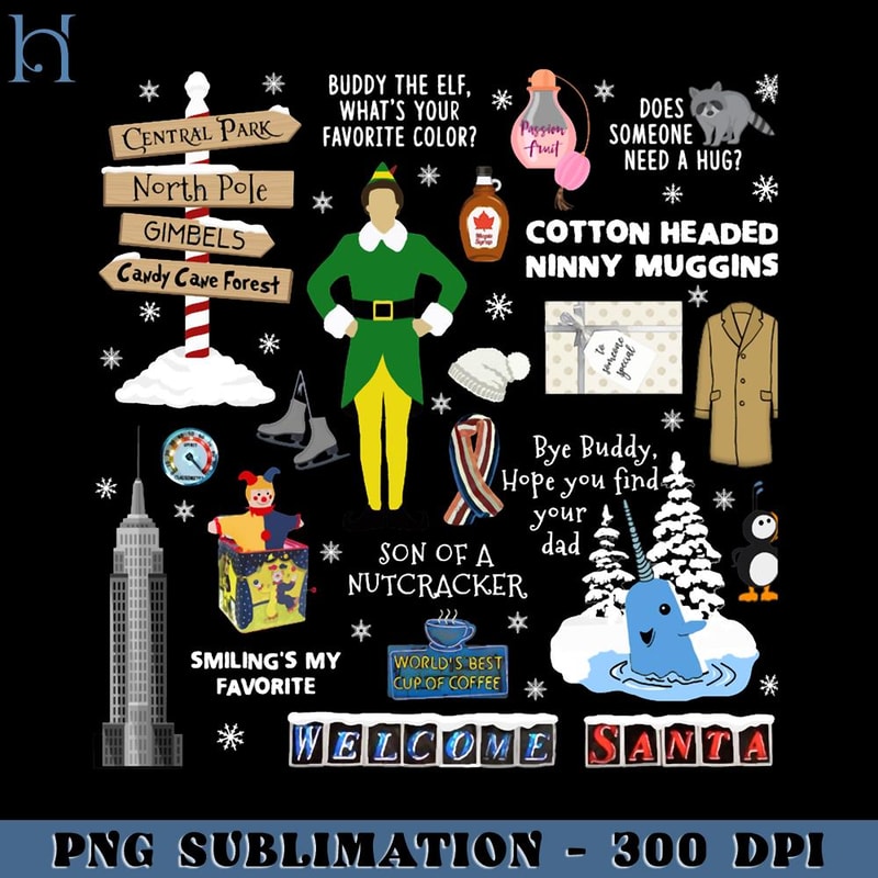 RBB031123112-Buddy the Elf collage, Blue background Funny Movie PNG.jpg