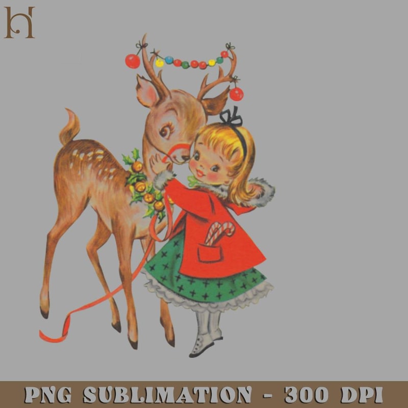 HMU211223250-Vintage Christmas Girl and Reindeer PNG Download.jpg