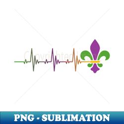 Heartbeat Mardi Gras - EKG Pulse Line Fleur-De-Lis Parade - PNG Transparent Sublimation Design - Bold & Eye-catching