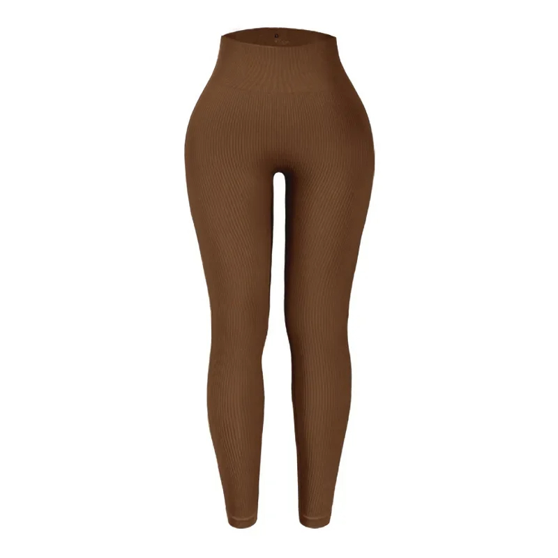Womens Knitted Leggings With Elastic Waist Seamless Slim Thread Tights Ribbed Training Leggings 4