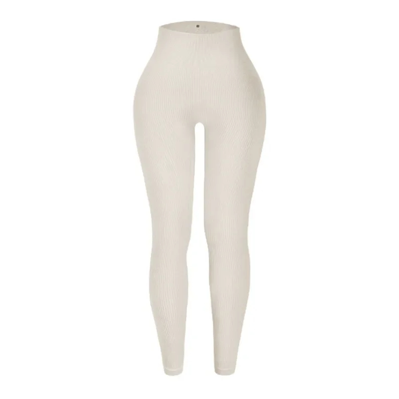 Womens Knitted Leggings With Elastic Waist Seamless Slim Thread Tights Ribbed Training Leggings 5