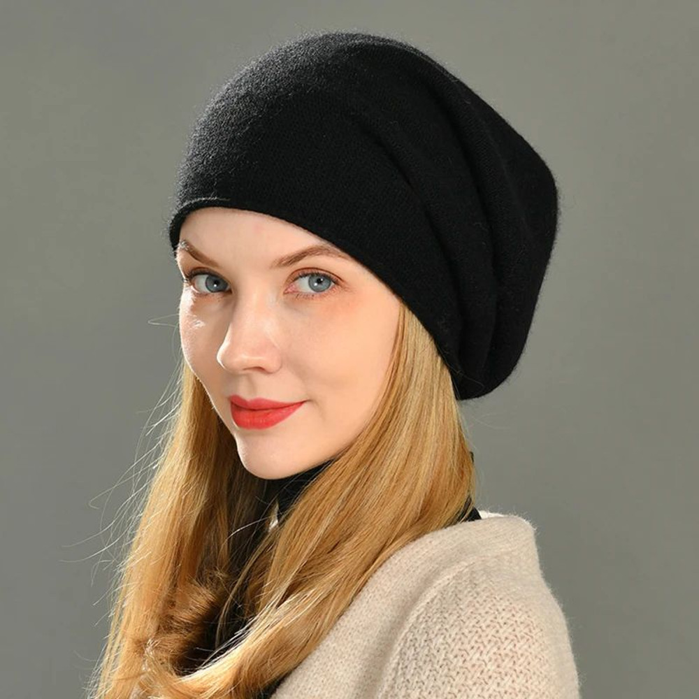 Cashmere Beanie Hat For Women Slouchy Wool Knit Beanie Casual Crimping Beanie For Winter 2
