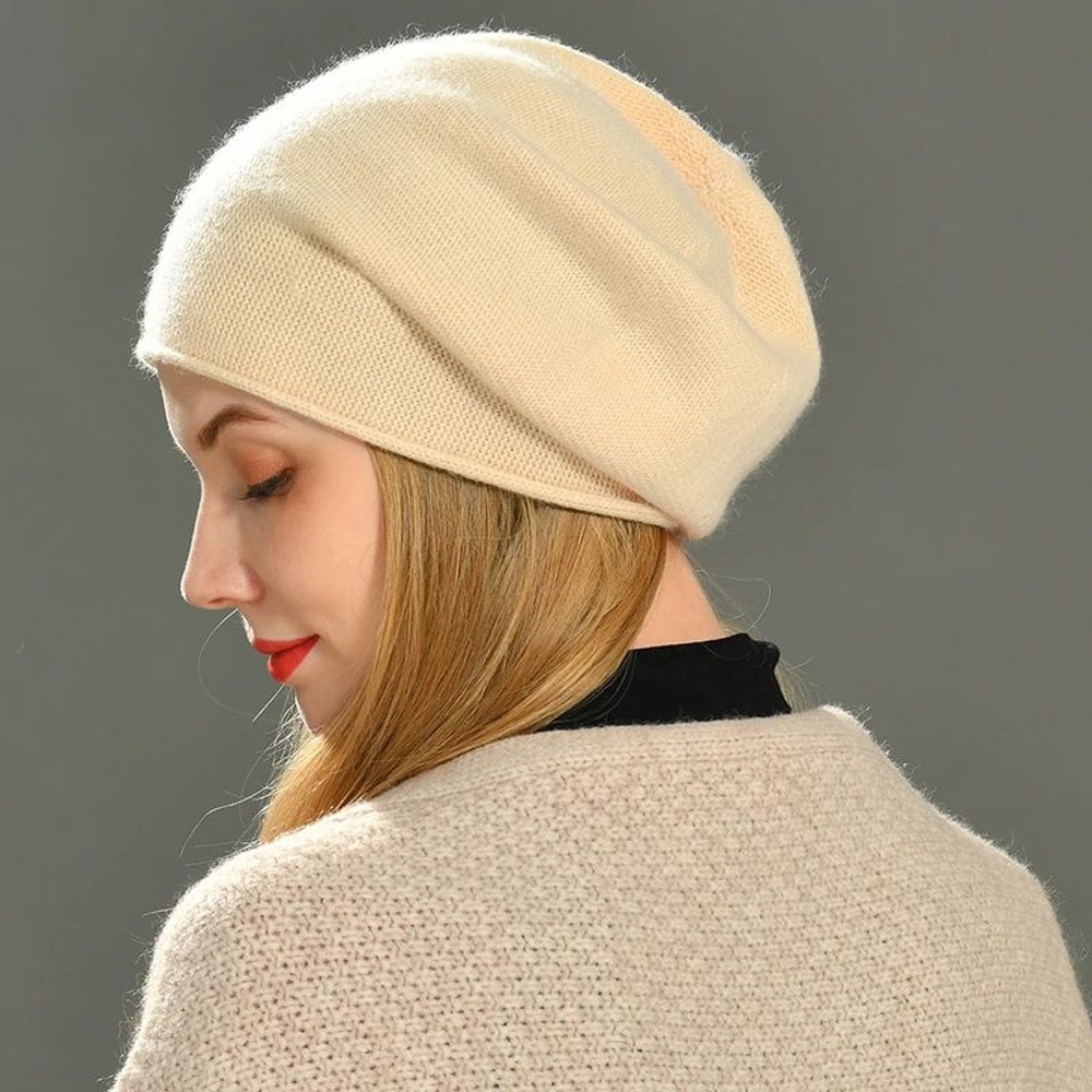 Cashmere Beanie Hat For Women Slouchy Wool Knit Beanie Casual Crimping Beanie For Winter 0