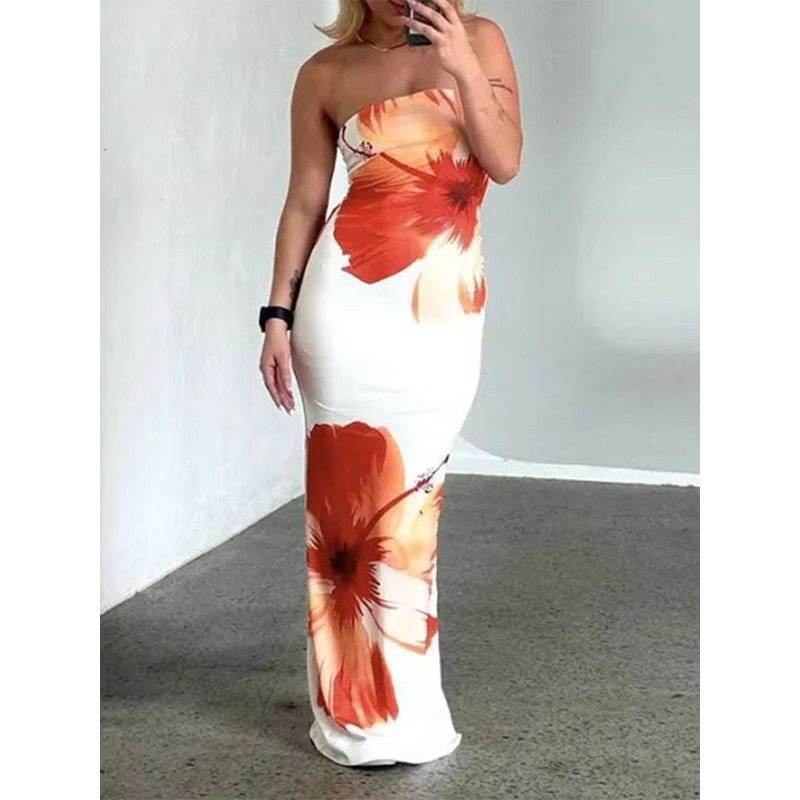 Elegant Womens Summer Off Shoulder Flower Printed Dress 8