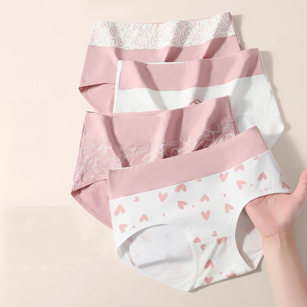 Breathable Cotton Womens Panties High Waist Briefs with Fashion Print Comfortable Female Lingerie
