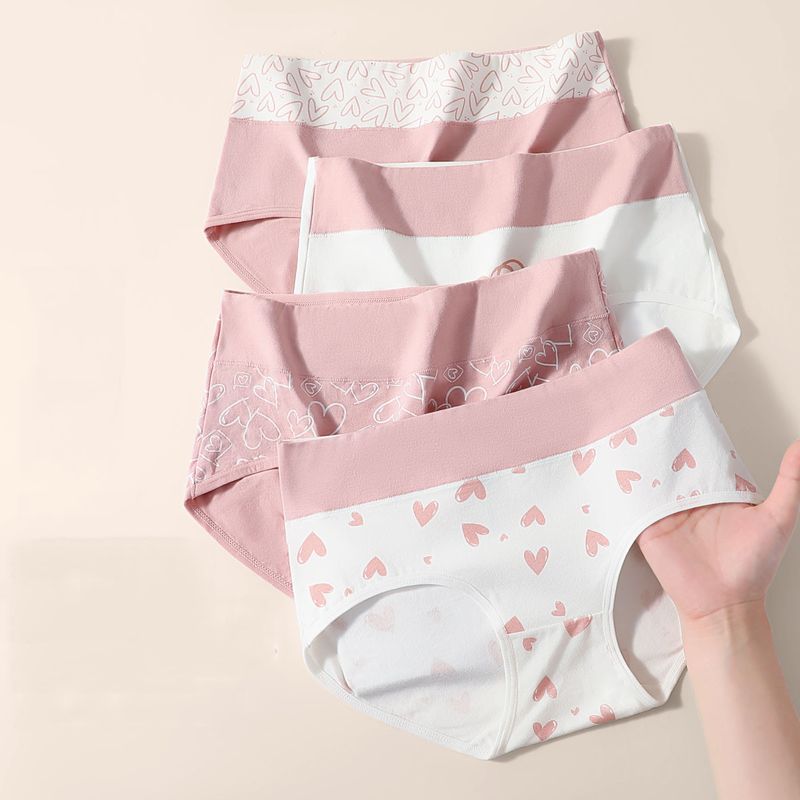 Breathable Cotton Womens Panties High Waist Briefs with Fashion Print Comfortable Female Lingerie