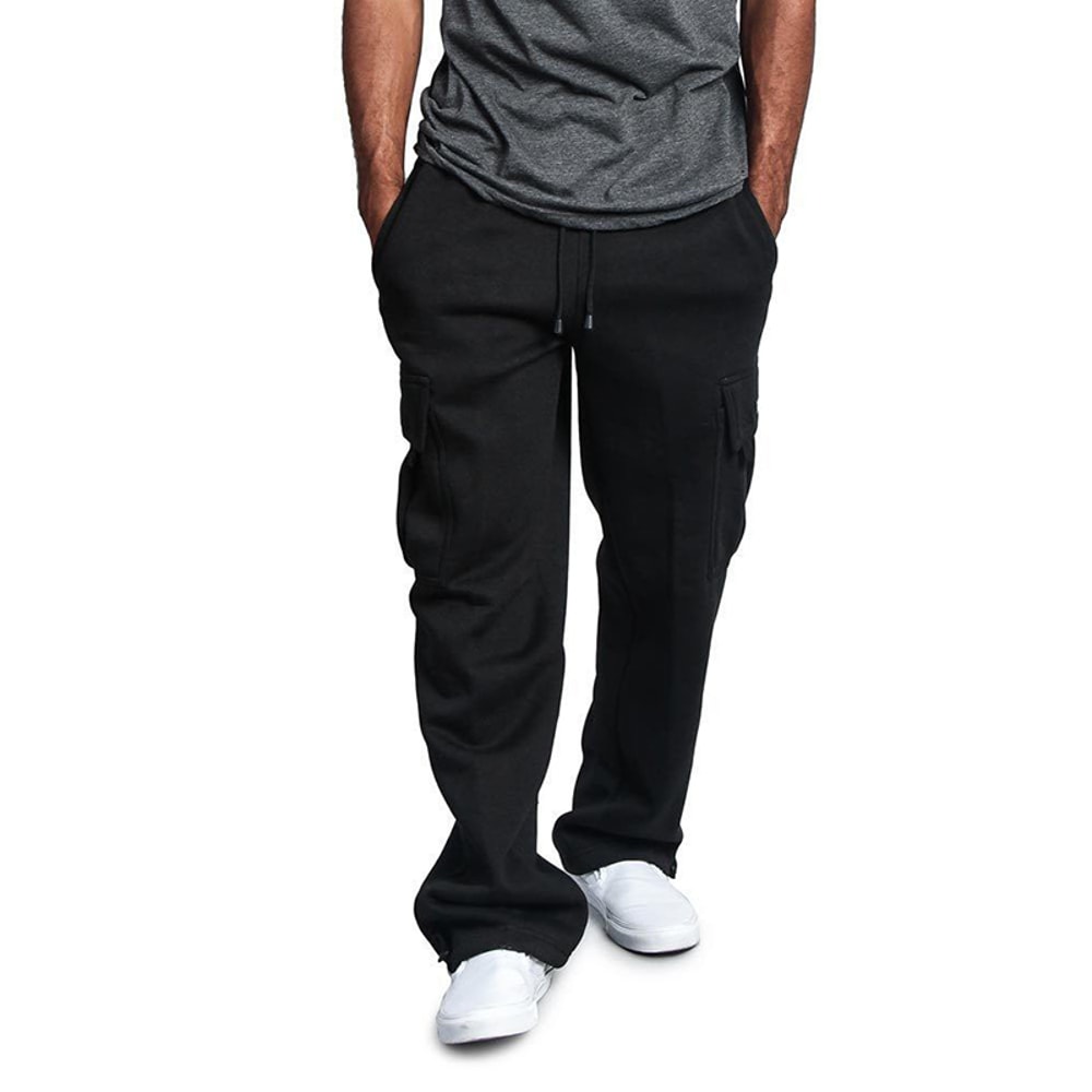 Breathable Cotton Sweatpants For Men Elastic Waist Baggy Pants With Drawstring Multiple Pockets 1