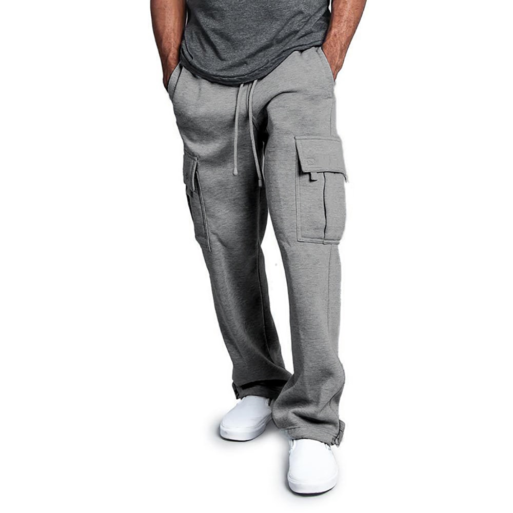 Breathable Cotton Sweatpants For Men Elastic Waist Baggy Pants With Drawstring Multiple Pockets 3