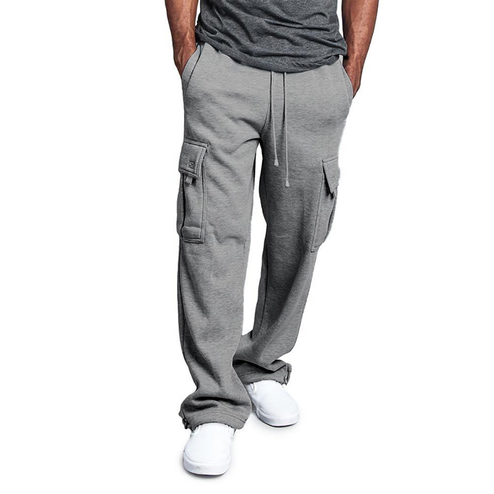 Breathable Cotton Sweatpants For Men Elastic Waist Baggy Pants With Drawstring Multiple Pockets 6