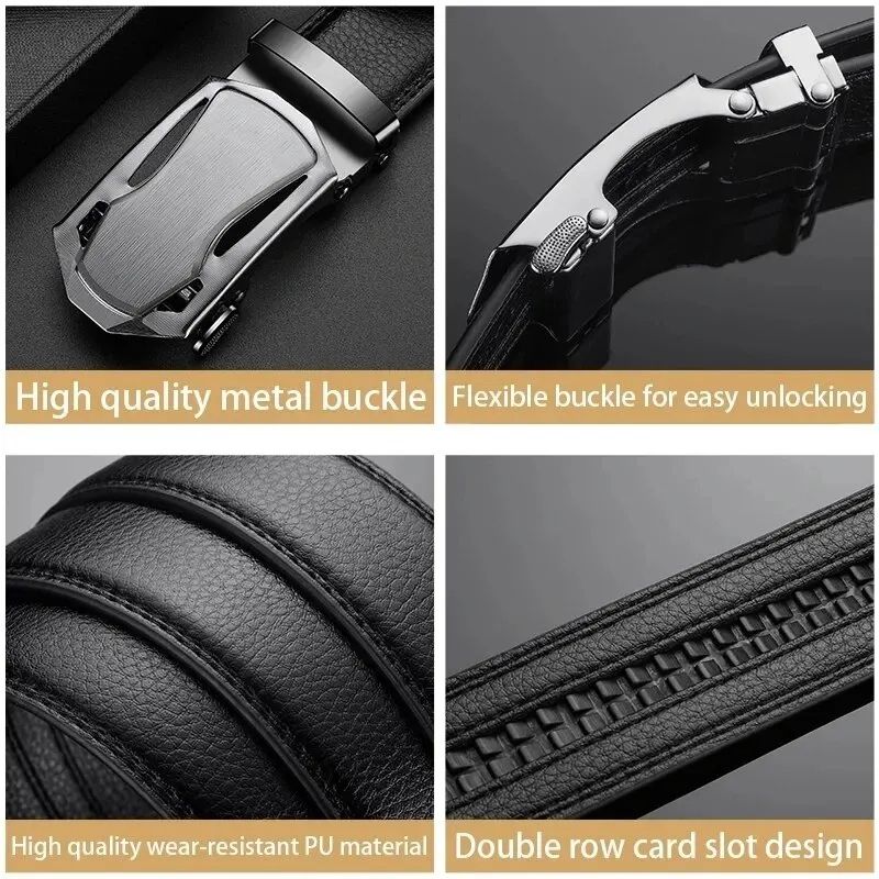 Luxury Belt For Men HighQuality PU Leather Glossy Belt With Lychee Pattern Unisex Dress Casual Wea 2