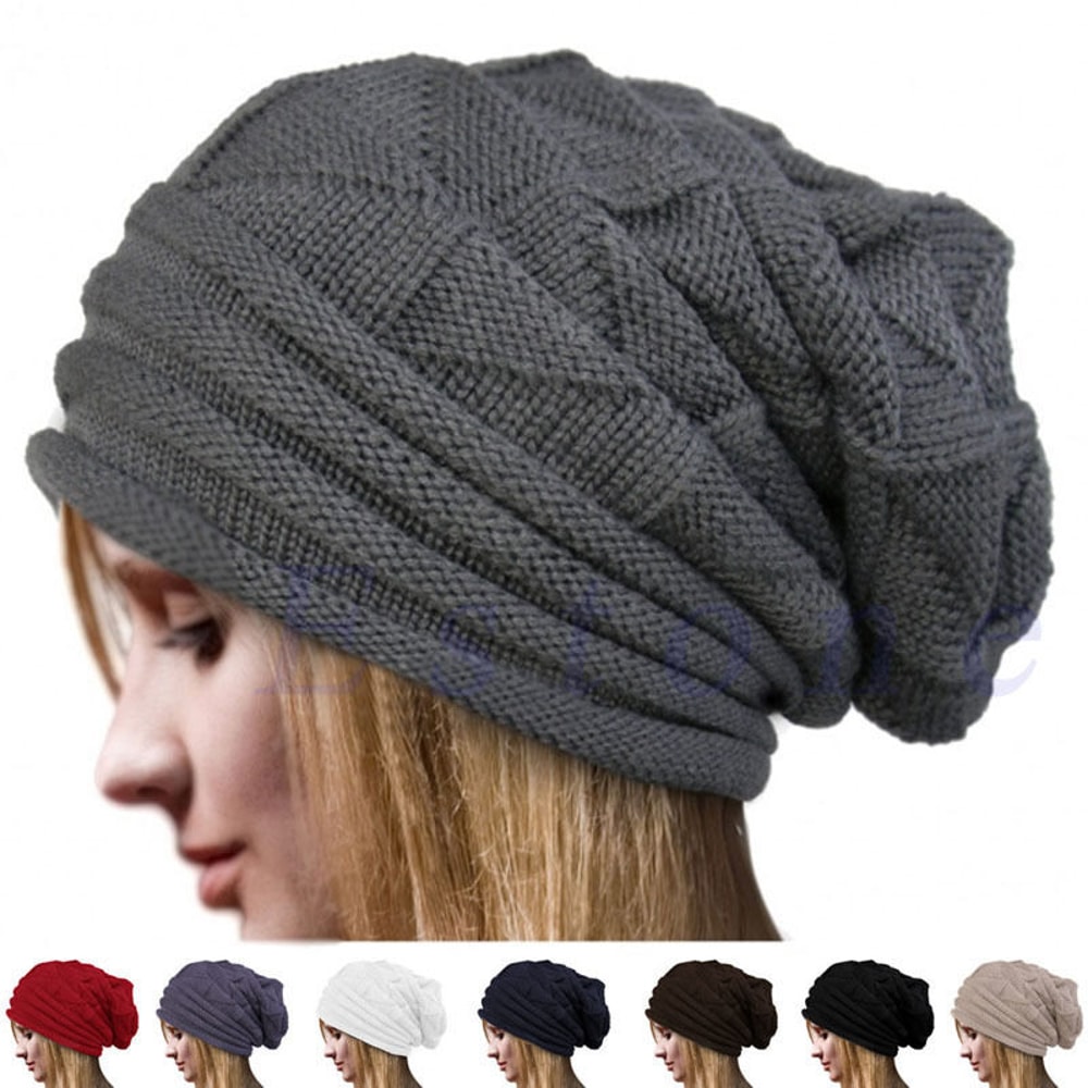 Oversized Winter Hat Knitted Baggy Beanie For Women Slouchy Ski Cap Warm Wool Skullies Unisex 0