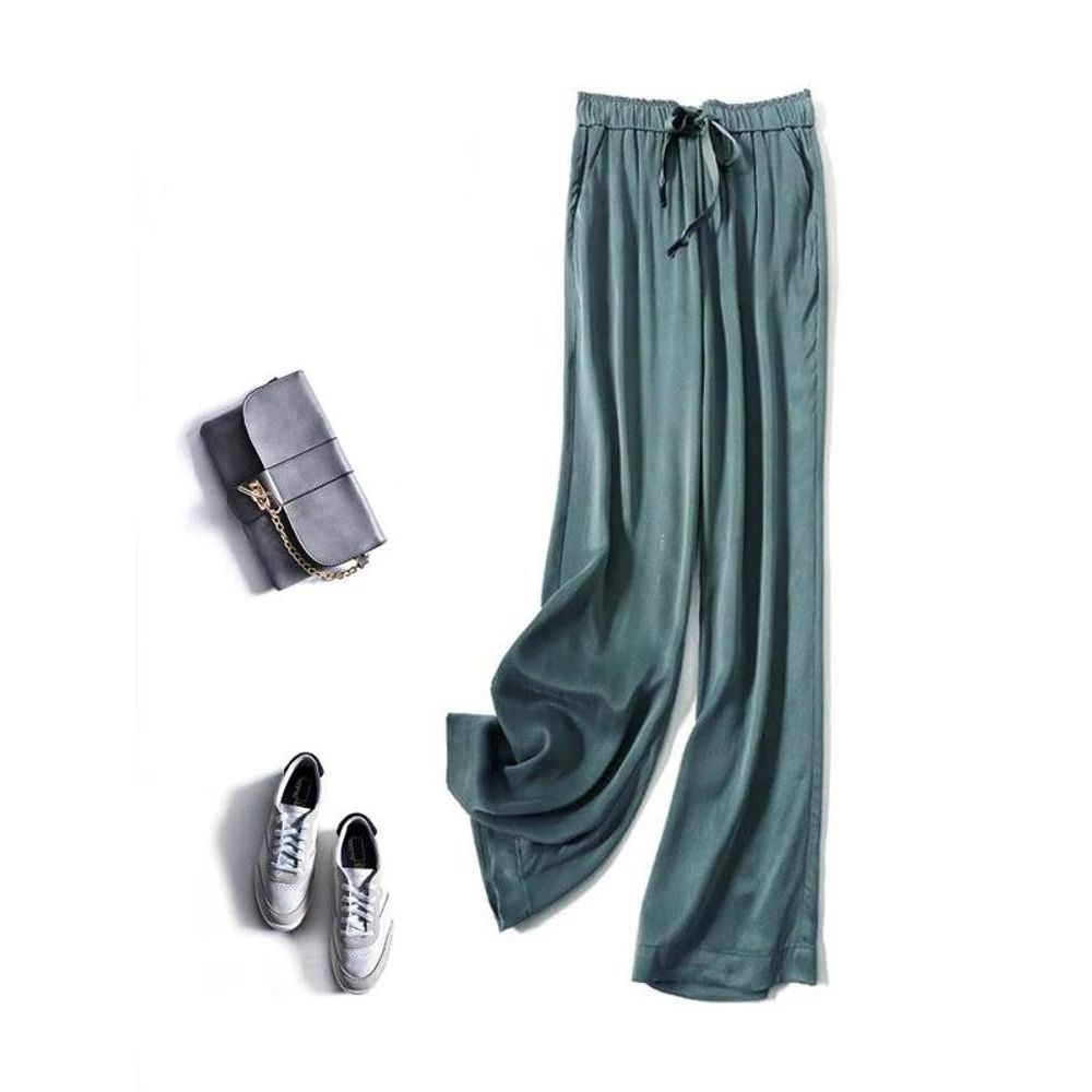 Acetic Acid Ice Silk Wide Leg PantsNew Summer Thin Satin Casual Trousers For Women High Waisted Str 0
