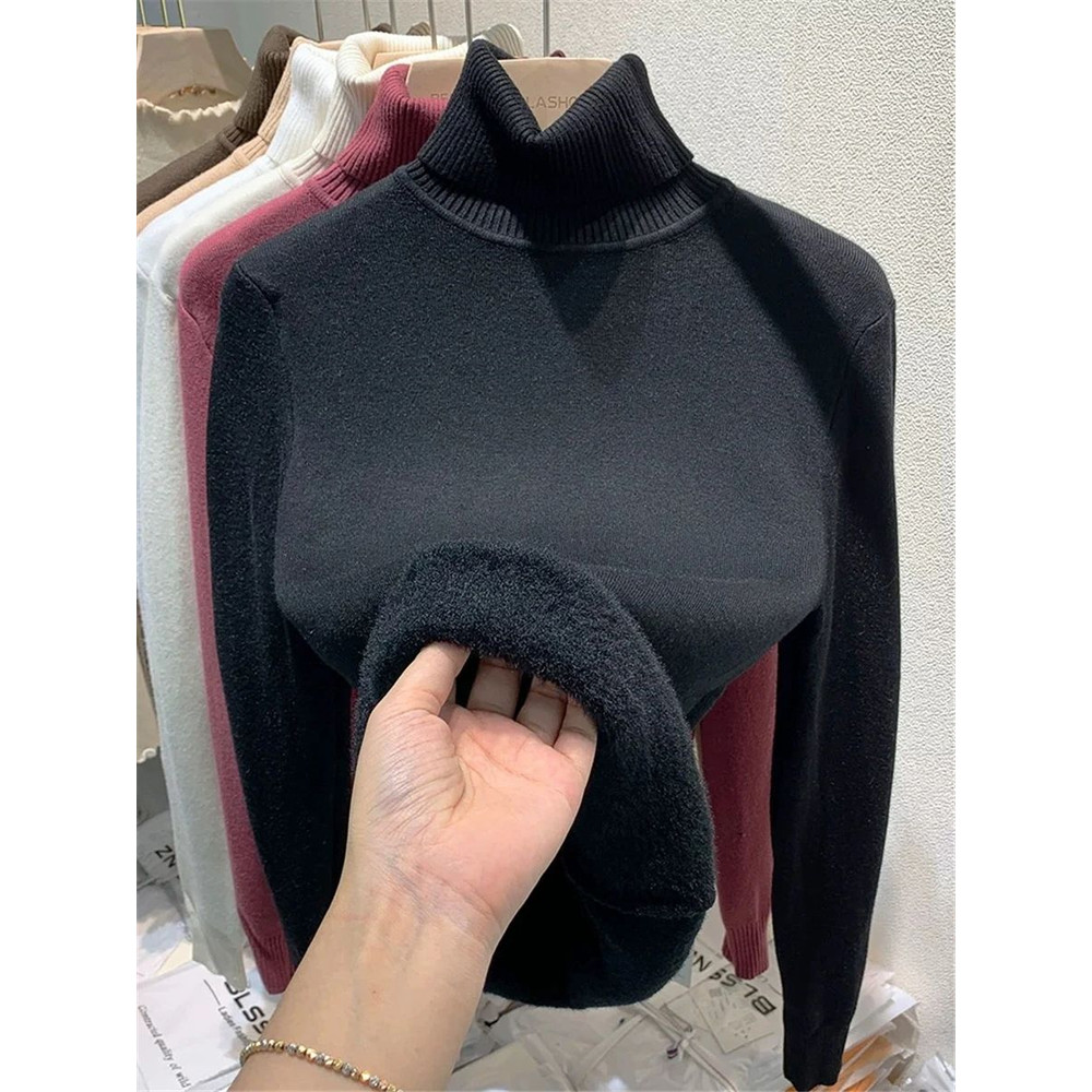 Turtleneck Winter Sweater For Women Elegant Thickened VelvetLined Knit Pullover Slim Fit Knitted Ju 9