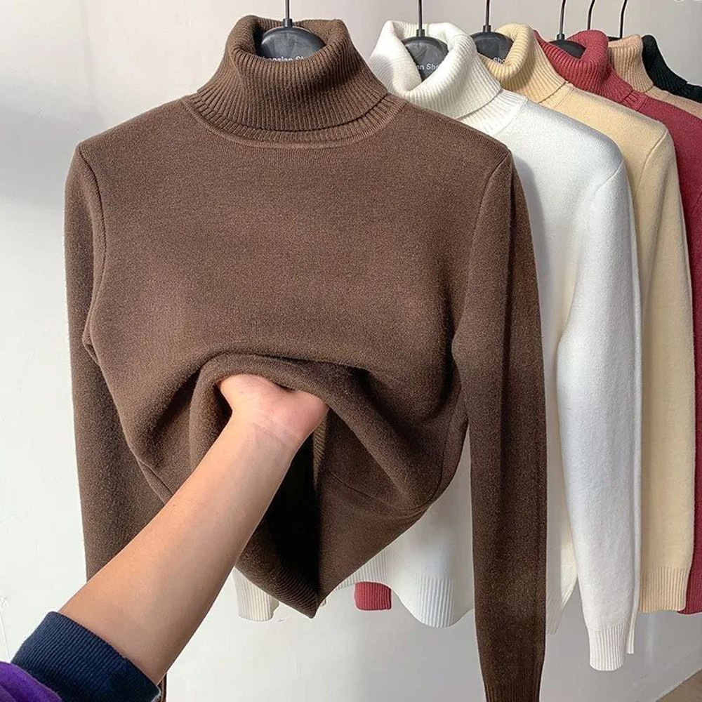 Turtleneck Winter Sweater For Women Elegant Thickened VelvetLined Knit Pullover Slim Fit Knitted Ju 11