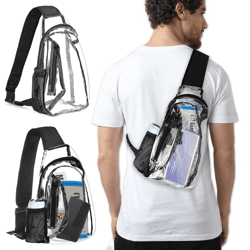 clear pvc shoulder crossbody sling bag for men & women, waterproof transparent backpack chest bag with adjustable strap