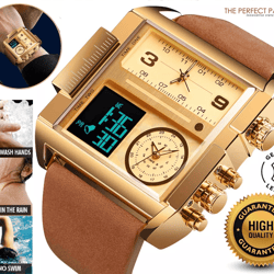 men watch large dial digital quartz sport stopwatch leather wristwatch, skmei multifunction timepiece for outdoor use