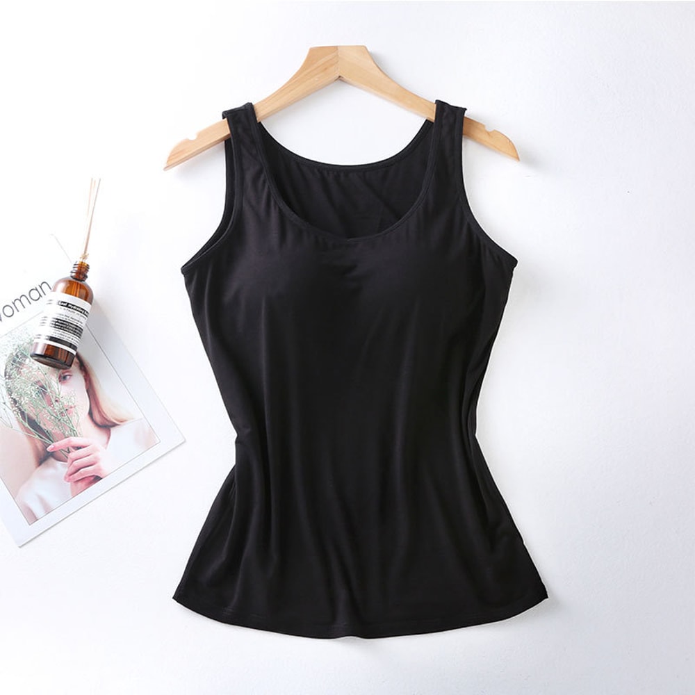 Womens Built In Bra Vest Tops Padded Slim Fit Tank for Casual & Summer Wear