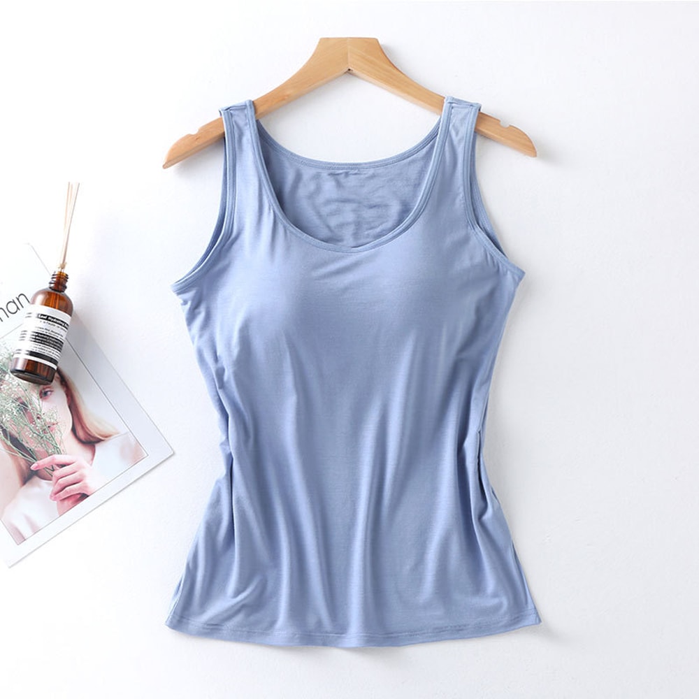 Womens Built In Bra Vest Tops Padded Slim Fit Tank for Casual & Summer Wear
