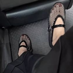 mesh ballet shoes female summer flat hollow mesh breathable single shoe, fishnet shoes sandals, lightweight summer flats