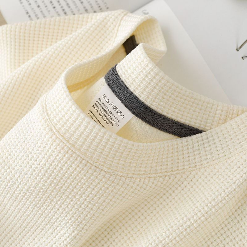 Mens New Summer Waffle Round Neck Short Sleeve T Shirt Comfortable & Breathable Short Sleeved Top for Casual Wear