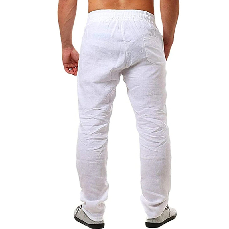 Mens Cotton Linen Pants For Autumn New Breathable Solid Color Linen Trousers For Fitness  Streetwea