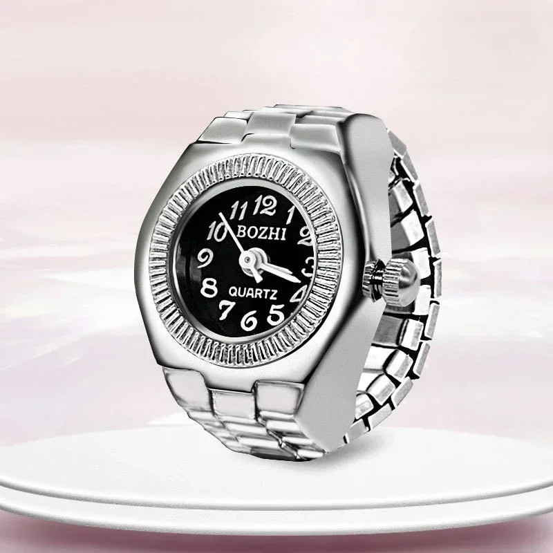 Vintage Punk Finger Watch with Elastic Strap – Retro Roman Quartz Couple Rings for Men & Women