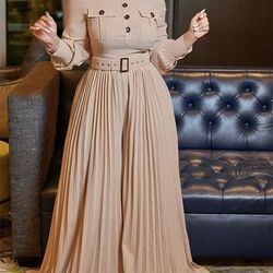 wmstar womens jumpsuit, office lady button-down fashion maxi romper with belt, fall clothes for women