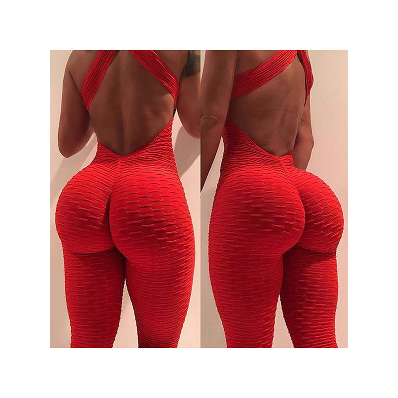 Womens Sports Suit, Sleeveless Backless Jumpsuit, Quick-Dry Gym Bodysuit, Fitness Tights Scrunch Leggings for Workouts