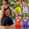 Womens Sports Suit, Sleeveless Backless Jumpsuit, Quick-Dry Gym Bodysuit, Fitness Tights Scrunch Leggings for Workouts