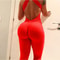 Womens Sports Suit, Sleeveless Backless Jumpsuit, Quick-Dry Gym Bodysuit, Fitness Tights Scrunch Leggings for Workouts