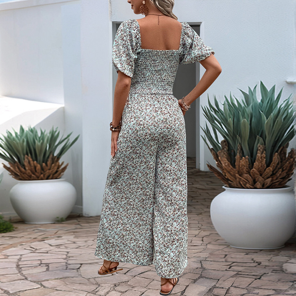 Summer Trend Womens Floral Loose Overalls, Elegant One-Piece Long Romper Jumpsuit & Casual Female Bodysuit