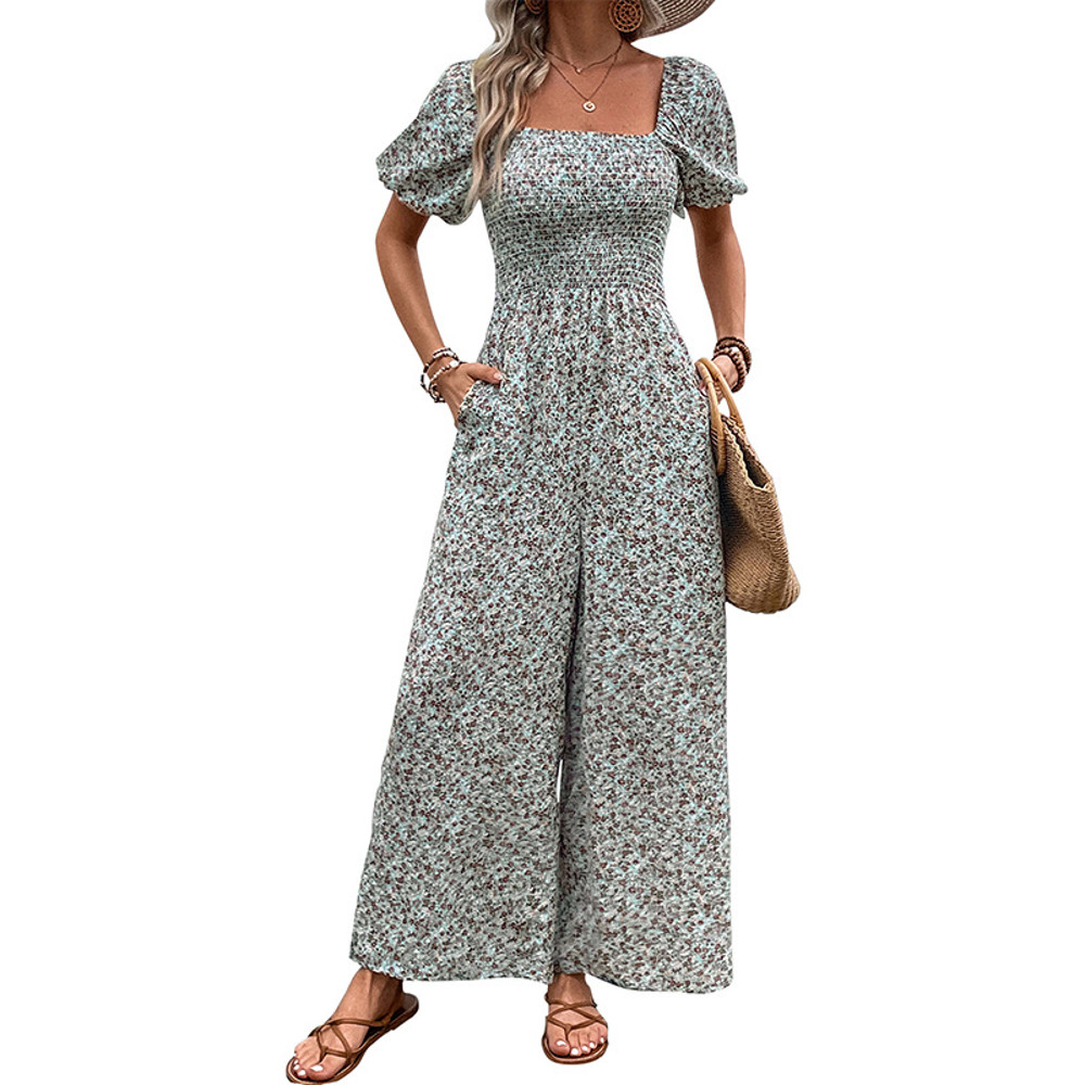 Summer Trend Womens Floral Loose Overalls, Elegant One-Piece Long Romper Jumpsuit & Casual Female Bodysuit